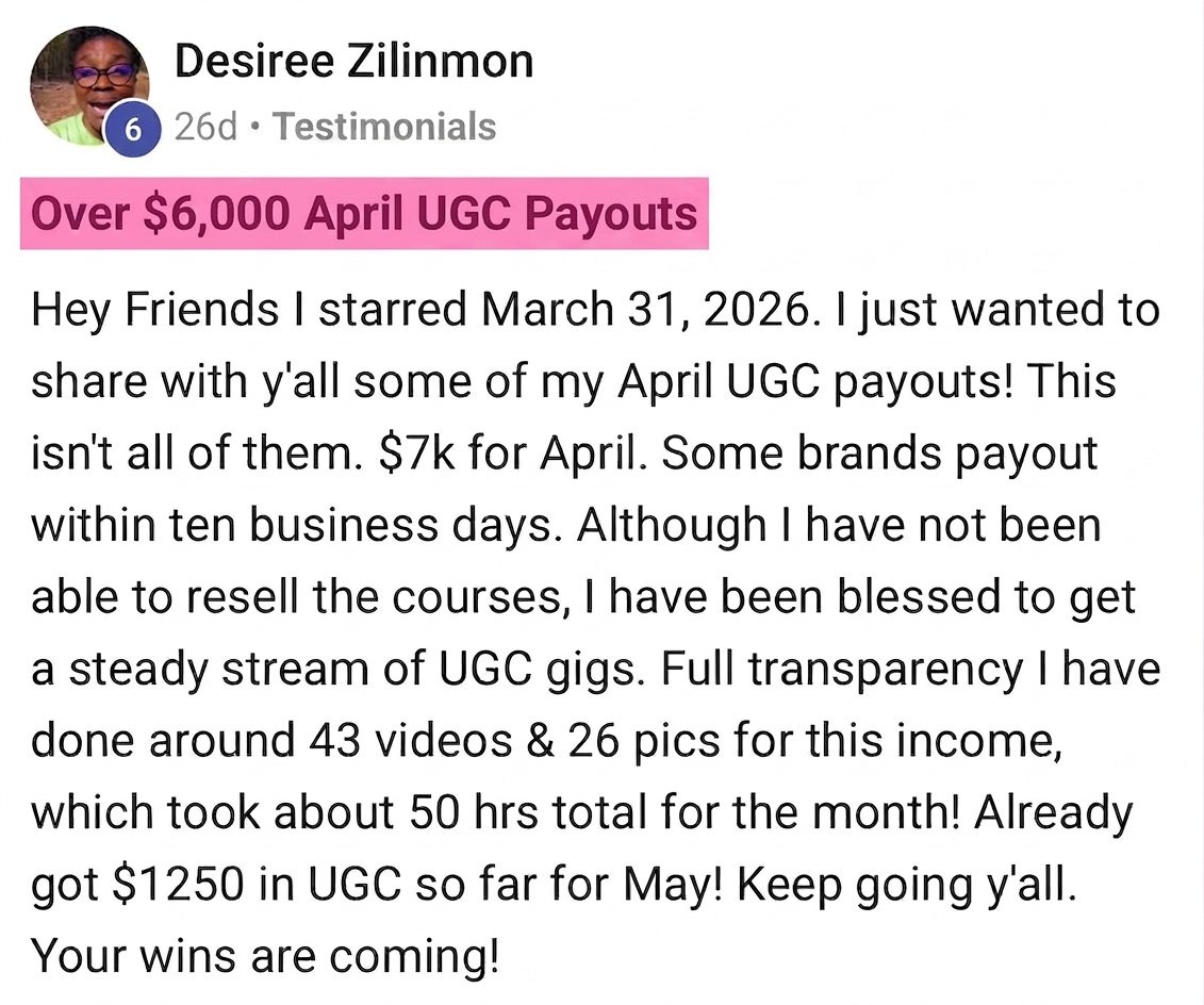 Testimonial: Over $6,000 April UGC Payouts