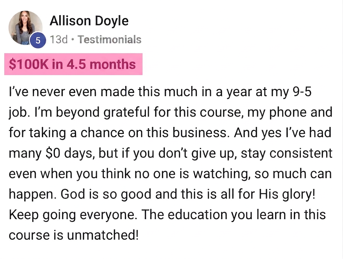 Testimonial: $100K in 4.5 months